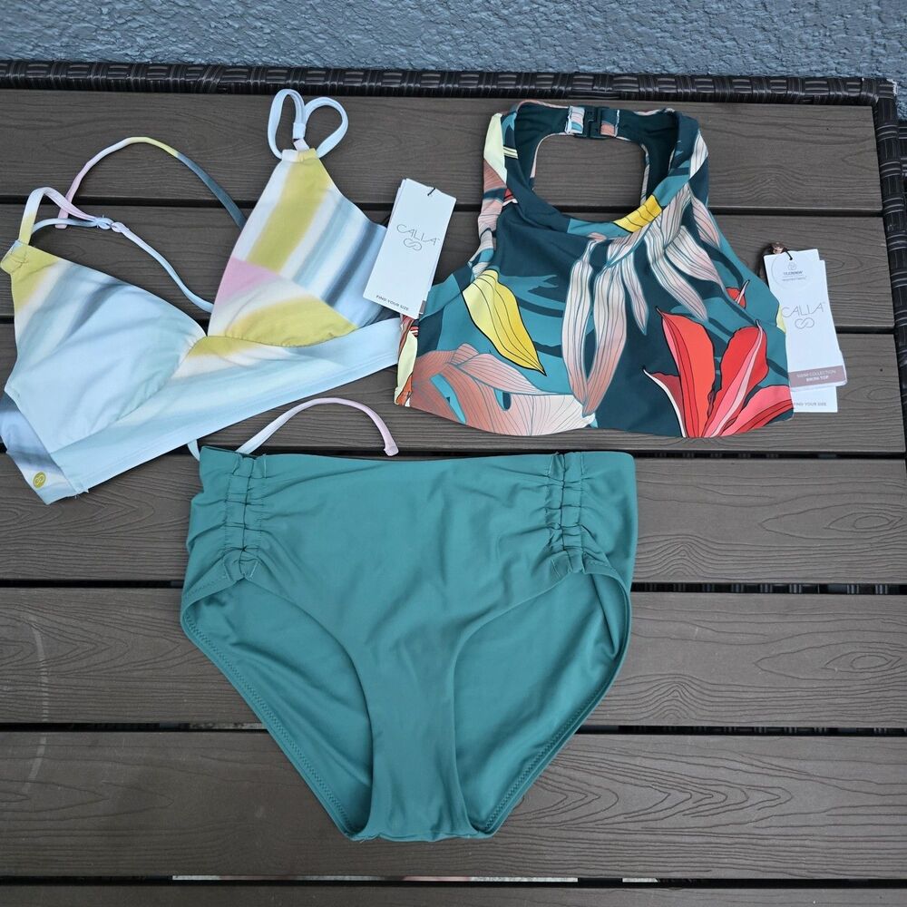 CALIA Women's Botanical/Jungle Green  Mix & Match Bikini Set Sz XS New